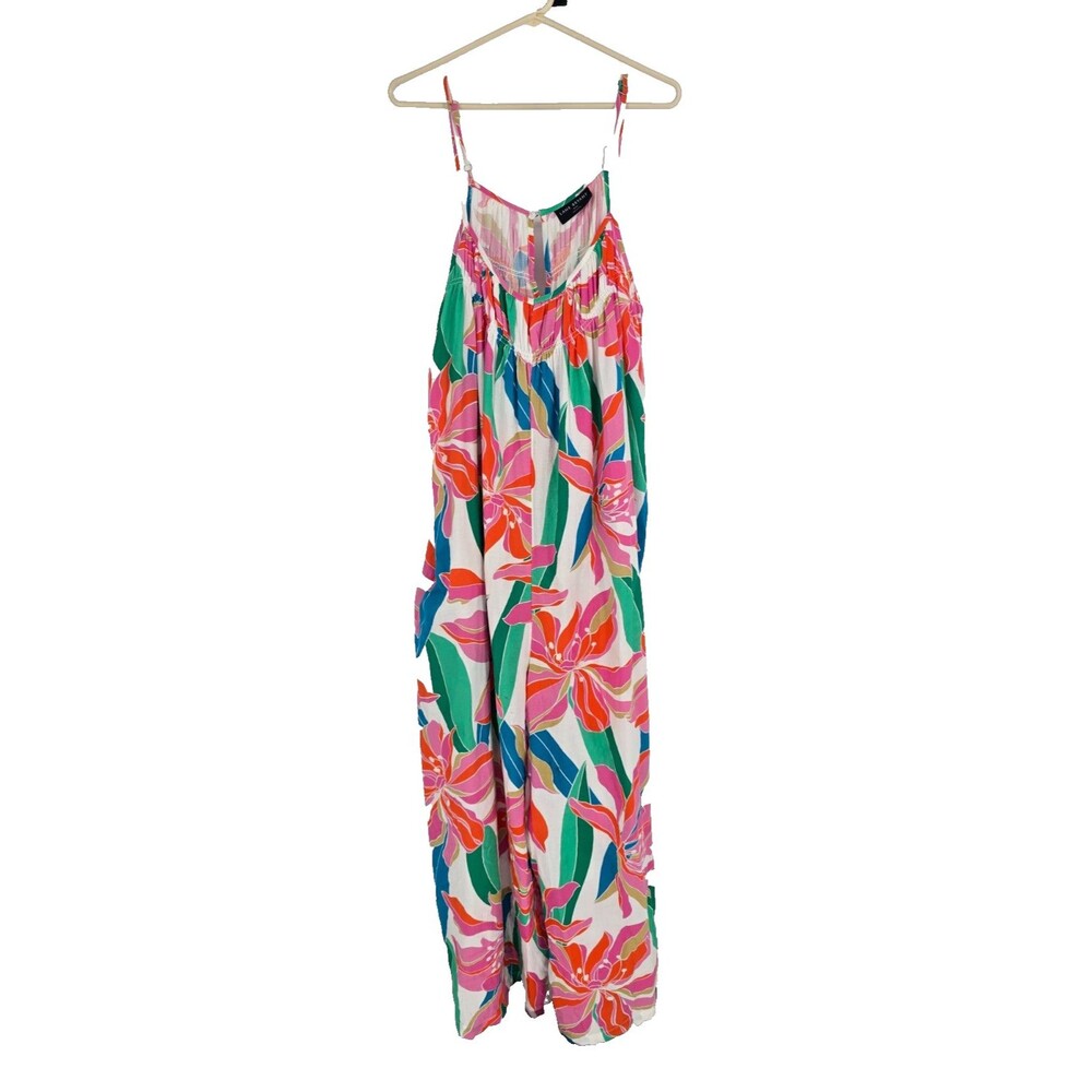 Lane Bryant Size 18/20 Floral Beachy Sleeveless Smocked V-Neck Jumpsuit